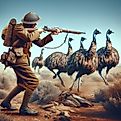 AI-Generated digital illustration of a soldier hunting emus