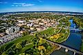 Aerial view of Grand Forks, North Dakota, in autumn. 