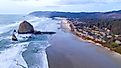 Aerial view of Cannon Beach, Oregon Coast, USA