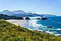 View of Cannon Beach from Ecola State Park Lookout in Tillamook along the Oregon Coast. 