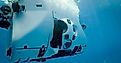 The pictures shows the deep diving submersible Limiting Factor during the test phase near in 2018, By Richard Varcoe on behalf of Caladan Oceanic - https://fivedeeps.com/wp-content/uploads/2018/10/LF-Bahamas-Highlight.01_49_46_09.Still005.jpg, https://cre