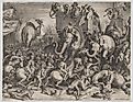 The Battle Between Scipio and Hannibal at Zama. Image by Cornelis Cort, Public domain, via Wikimedia Commons.