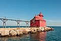Lighthouse at Sturgeon Bay Ship Canal Pierhead in Door County, Wisconsin.
