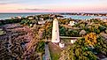 Aerial view of the lighthouse at Ocracoke Island.
