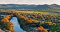 Sunrise Fall Panorama of Frio River from Old Baldy Garner State Park Concan Texas Hill Country