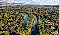 An aerial view of the Boise River and Garden City.