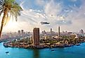 Aerial panorama of the downtown and the Nile River in Cairo, Egypt