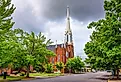 First United Methodist Church with a tall spire in Salem, Oregon.