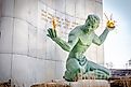 Iconic Spirit Of Detroit memorial statue. Located in downtown Detroit Michigan. Editorial credit: Jaclyne Ortiz / Shutterstock.com