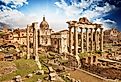 Overlooking the Ancient Ruins of Rome, Imperial Forum, Italy.