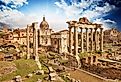 Overlooking the Ancient Ruins of Rome, Imperial Forum, Italy.