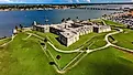 Wide aerial view of Castillo de San Marcos National Monument, St. Augustine, Florida. 
