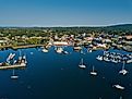 Aerial drone image of the Rockland Harbor in Maine.
