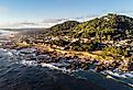 Aerial view of the coast of Yachats, Oregon.