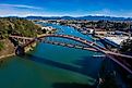 Aerial view of Rainbow Bridge in the Town of La Conner, Washington.