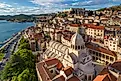 Aerial view of the Cathedral of Saint James at sunset in Šibenik old town, Dalmatia, Croatia