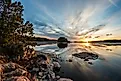 Sunset in Voyageurs National Park, showcasing some of the oldest rocks on earth. 
