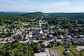 Aerial view of Hancock, Maryland and surrounding hills.