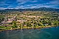 Aerial view of Garden City, Utah, on the shore of Bear Lake. 
