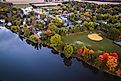 Aerial view of fall colors in Princeton, New Jersey.