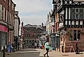 Sheep Market, a street in Leek, with the Bird in Hand pub and various shops. Image credit: Carol Tyers via Shutterstock.