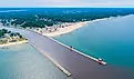 Aerial view of Grand Haven, Michigan.