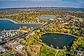 Aerial view of autumn colors in Denver suburb of Lakewood, Colorado. 