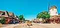 Main Street and windmill in Solvang, a city in Southern California's Santa Ynez Valley. Editorial credit: HannaTor / Shutterstock.com