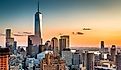Lower Manhattan skyline at sunset. Image used under license from Shutterstock.com.