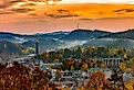 Aerial view of Gatlinburg cityscape in autumn. 