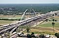 A view of Interstate 30 from the GeO-Deck of Reunion Tower in Dallas, Texas (United States).