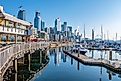 Empty outdoor restaurants at Seattle waterfront, WA