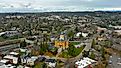 Aerial view of Auburn, California, featuring the historic 1898 Courthouse.