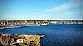 View of the Narragansett Bay in Bristol, Rhode Island.