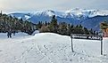 Wildcat Mountain ski area New Hampshire in winter with skiers.