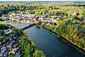 An aerial of Paris, Ontario, Canada in early autumn