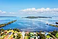 Lakeshore of Lake Macquarie in Swansea regional community town on Pacific coast. 