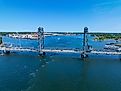 World War I Memorial Bridge aeria view. The bridge carries US Route 1 across the Piscataqua River between Portsmouth, New Hampshire and Kittery, Maine,
