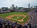 Chicago Cubs fans watching a Chicago Cubs baseball game at Wrigley Field. 