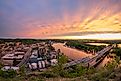 A Fisheye View of a Dramatic Spring Sunset over the Mississippi River and Rural Red Wing, Minnesota.