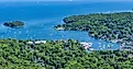 A view of the harbor in Camden, Maine from the summit of Mount Battie in Camden Hills State Park.