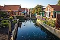 Holland, Michigan: Nelis Dutch Village street scene with canal. The Village features gift shops, rides and attractions in the town of Holland, Michigan.