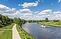 Bicycle path along the river Ems in Haren, Germany.