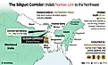 The Siliguri Corridor links mainland India to the northeastern states through a narrow strip of West Bengal.