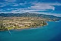Aerial view of Garden City, Utah, on the shore of Bear Lake.