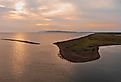 Overlooking Japan from the Russian island of Sakhalin. Beautiful sunset on the sea.