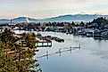 Aerial view of the charming river town of La Conner, Washington.