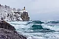 Lake Superior waves roll onto the shoreline at Split Rock Lighthouse in Minnesota.