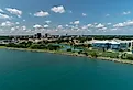 Aerial Waterfront View of Northwestern University Campus in Evanston, Illinois. Image credit Aerialworks USA via Shutterstock