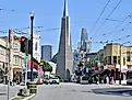 Transamerica Pyramid from Stockton Street in San Francisco California. Editorial credit: JChangCC / Shutterstock.com